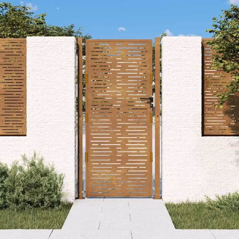 Berkfield Home Beautiful Garden Gate in Brown Corten Steel with Square Design, W: 105 cm, H: 180 cm