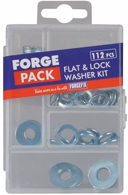 Forgefix 112 Piece Galvanised Steel Flat and Lock Washer Kit in Silver and Multicolour