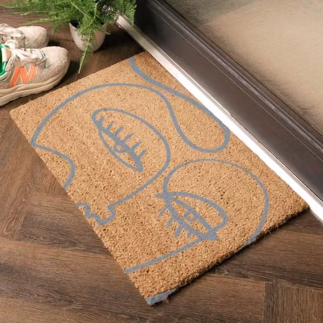 Artsy Mats Grey Abstract Line Art Eyes Doormat, W/D: 60 x 40 cm