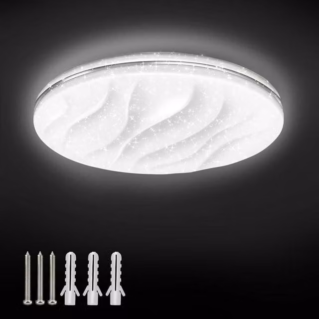 ExtraStar 24W LED Integrated Round Ceiling Flush Light, Cool White, Diameter: 38 cm, White
