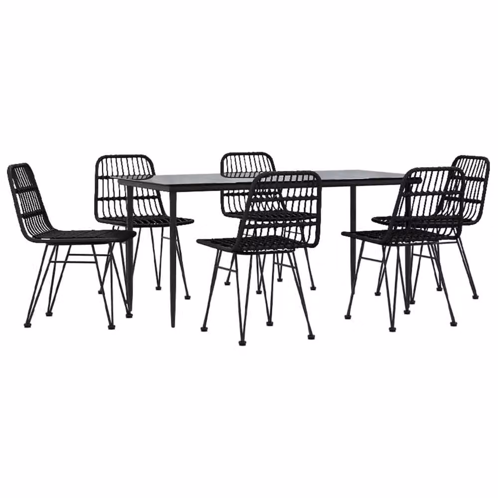 Berkfield Home 7 Piece Black Poly Rattan Garden Dining Set – 2