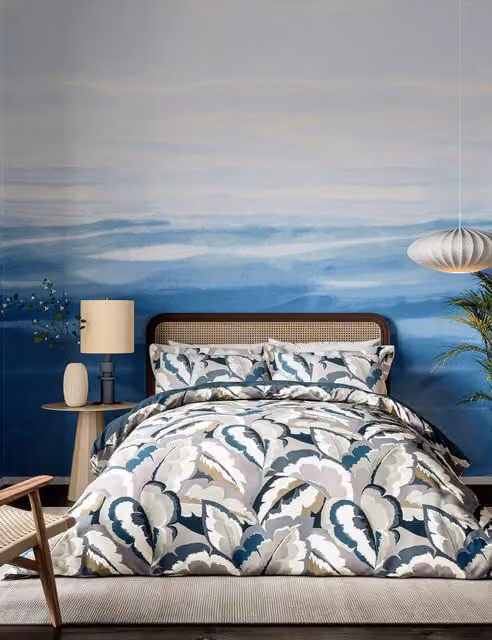 Bedeck of Belfast Harlequin Calathea Blue Mix Pure Cotton Mako Satin Duvet Cover 200 x 200 cm