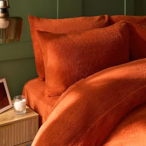 OHS 2 Pack Thermal Teddy Fleece Pillowcase Covers in Rust Orange
