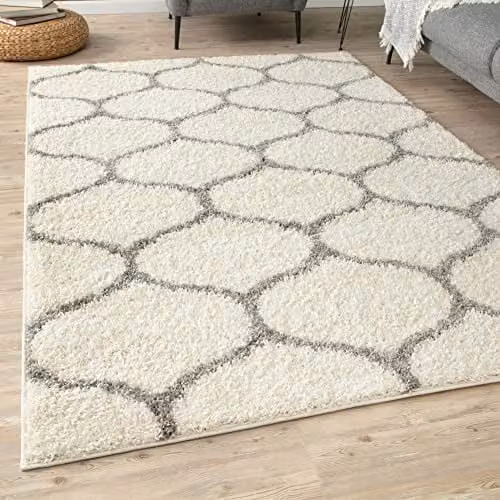 THE RUGS Moroccan Shaggy Area Rug, Grey and White, W: 60 cm, D: 110 cm, H: 3 cm – 1