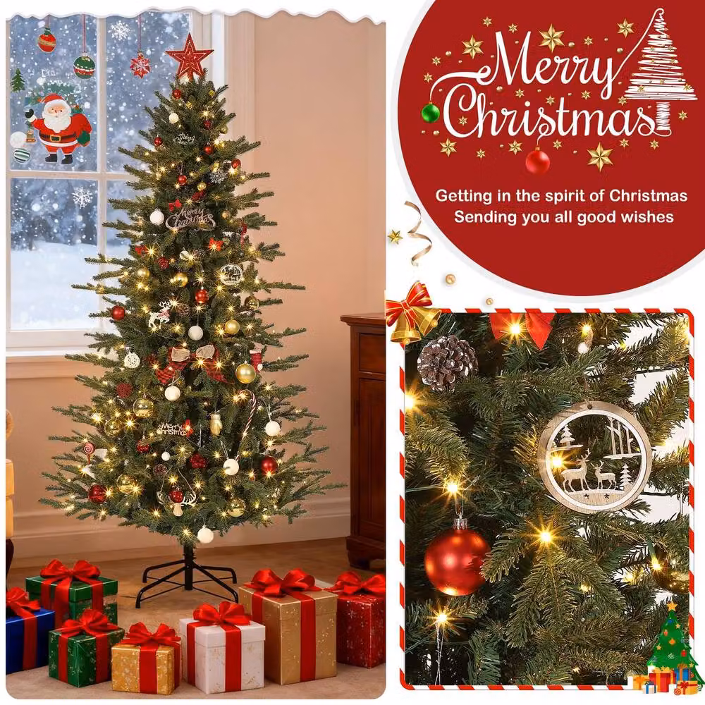 London Boutique 6ft Pre-Lit Green Artificial Christmas Tree with LED Lights – 5