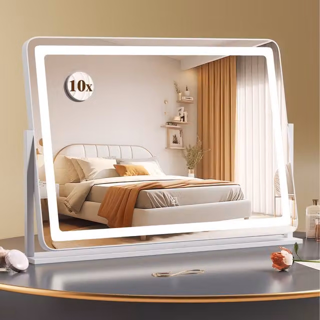 COSTWAY Modern Shatterproof Tabletop Mirror in White
