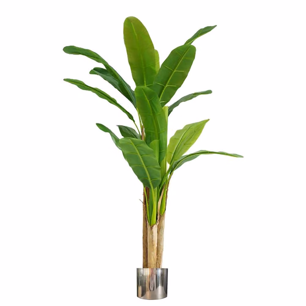 Leaf 180cm Artificial Banana Tree Tropical Plant with Silver Planter in Green – 3