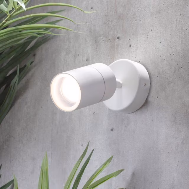 Litecraft 2 Pack of Modern White Adjustable Cylinder Outdoor Wall Lights for Garden