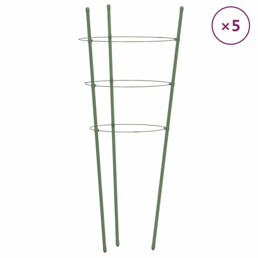 Berkfield Home Garden Green Steel Plant Supports with 3 Rings, 5 Pieces, Height: 45 cm – 2
