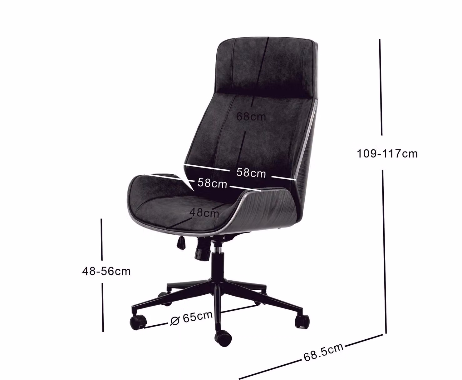 Victoria M Ergonomic Black Design Office Chair with Synthetic Leather and Wood Accents – 4