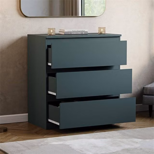 FORGEVIO Green Modern 3 Drawer Bedside Chest – 1