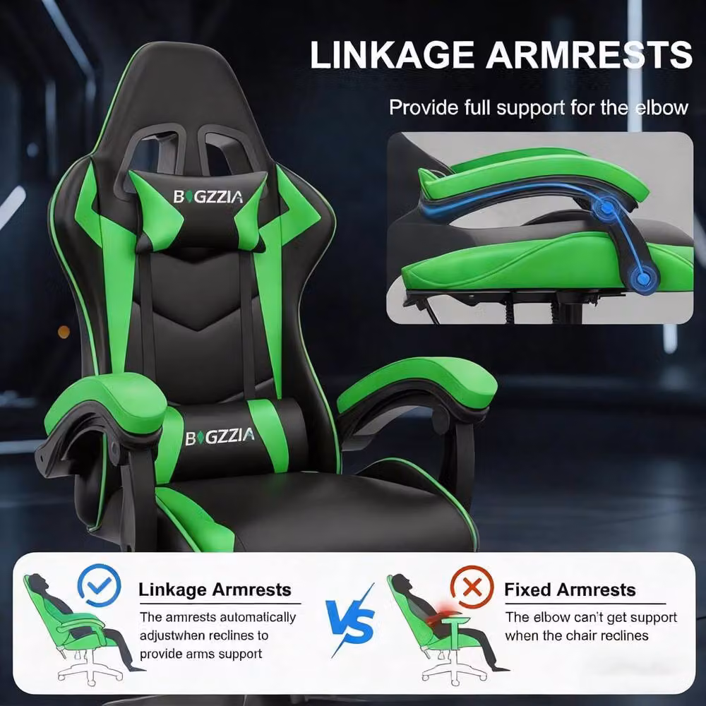 Gartistgo Bluetooth Gaming Chair in Green with Lumbar Support, Headrest and Armrests – 5