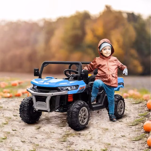 HOMCOM 12V 2-Seater Kids Electric Ride-On Car with Light and Sound Effects, Blue