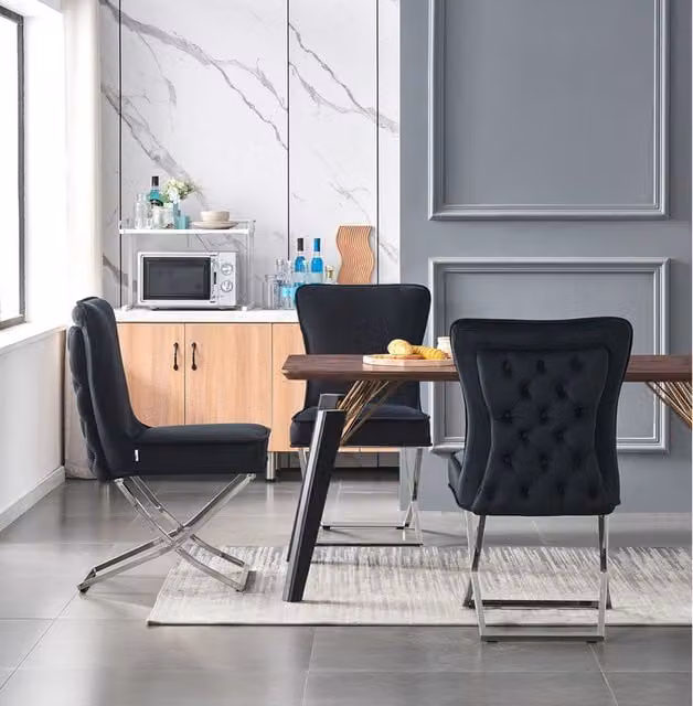 Trafalgar Cosmo LUX Modern Rectangular Dining Set with Table and 4 Chairs in Black and Gold