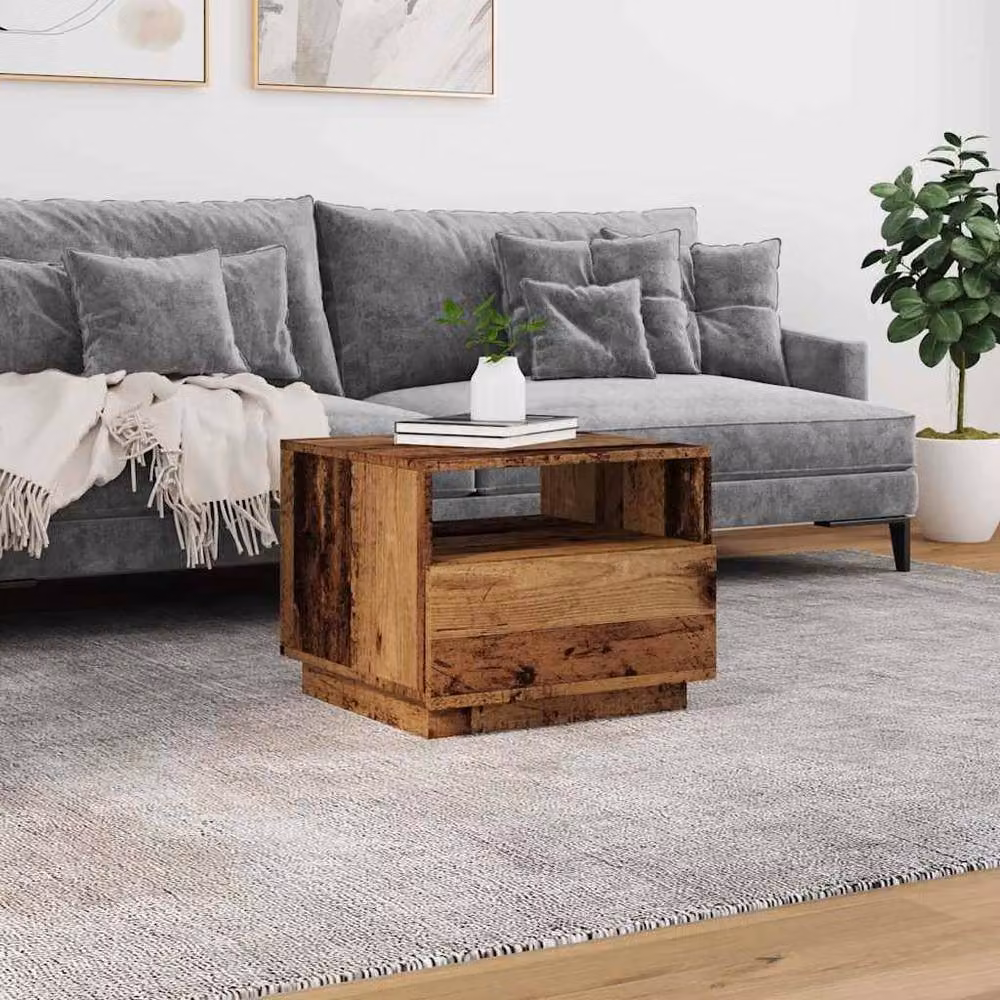 Berkfield Home Modern Coffee Table with LED Lights in Brown, W/D/H: 50 x 49 x 40 cm – 3