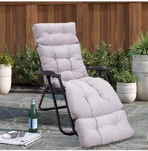 Garden Sanctuary Grey Thickened Lounger Cushion with Anti-Slip Cover, W: 180 cm, D: 55 cm – 1