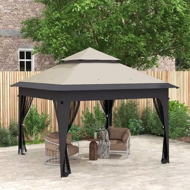Outsunny Pop Up Canopy Tent with Mosquito Netting, Grey, W 300 cm x D 300 cm