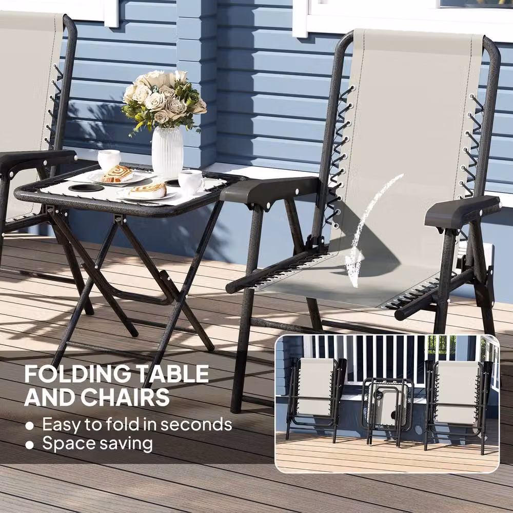 STILVORA Garden Bistro Set with Folding Mesh Seats in Matt Dark Grey – 6