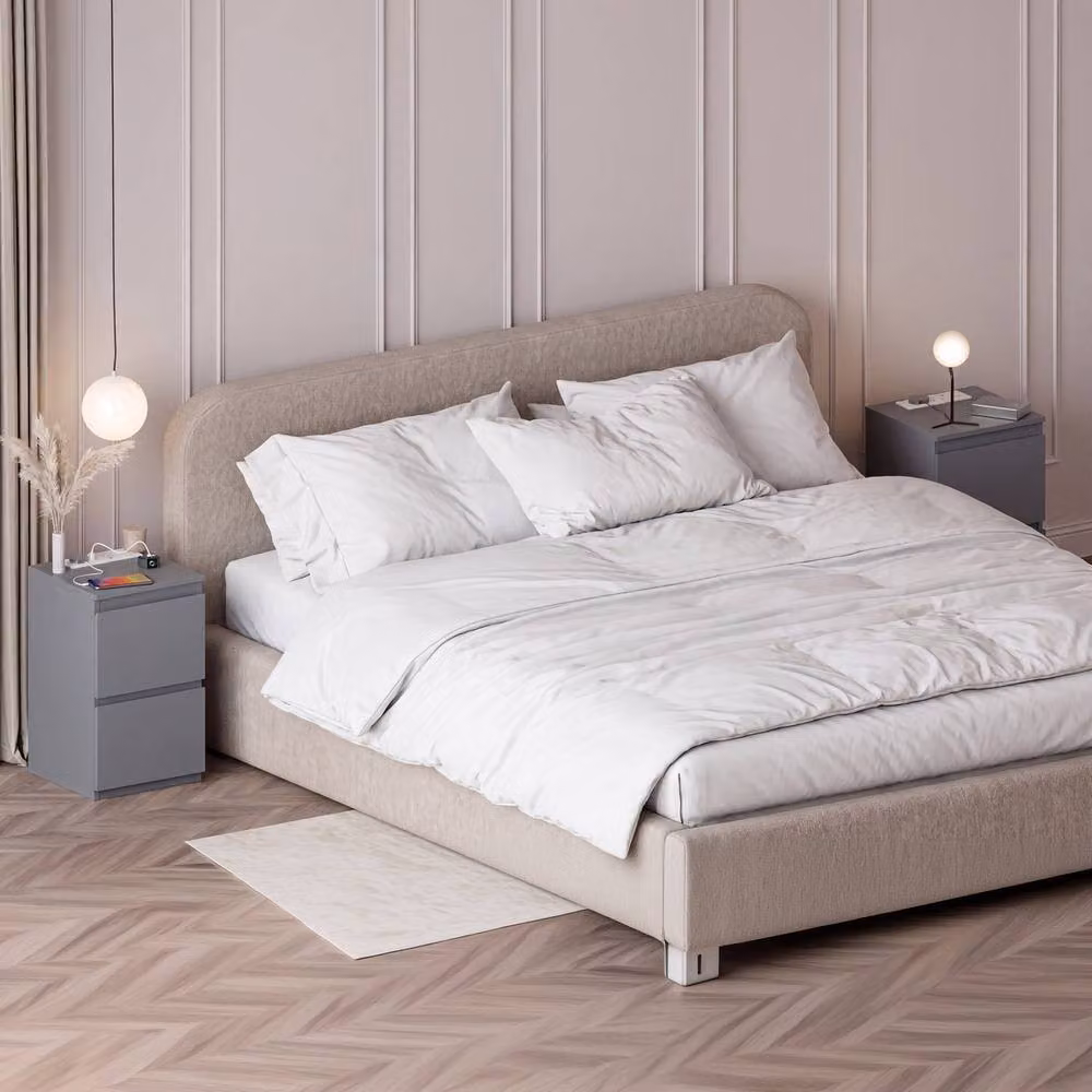 Vida Designs Denver 2 Drawer Bedside Chest with Power Outlet, Set of 2, Grey – 5