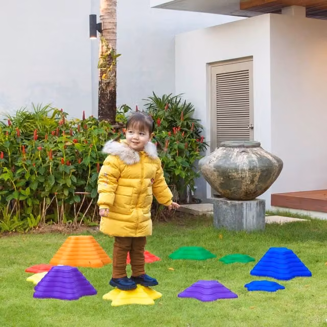 Outsunny Kids Balance Stepping Stones Non-slip Obstacle Course, 11 Piece Set, Multi-coloured