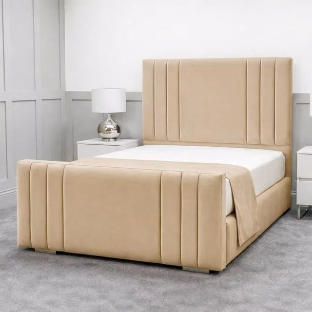 Living Comfort Bedz Canberra Upholstered Gas Lift Storage Bed in Beige, W/D/H: 140 x 200 cm