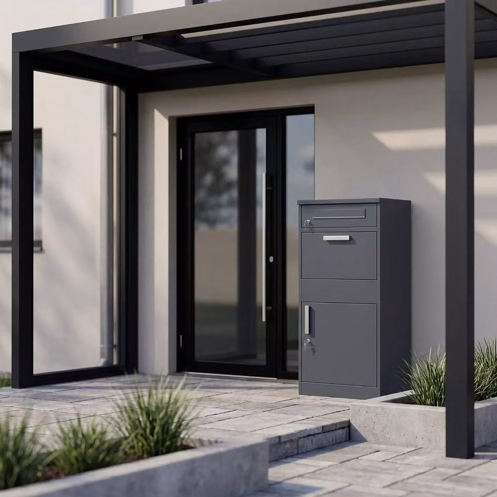 FLAVORA Extra Large Lockable Steel Freestanding Parcel Drop Box, Grey, Height: 112 cm – 5