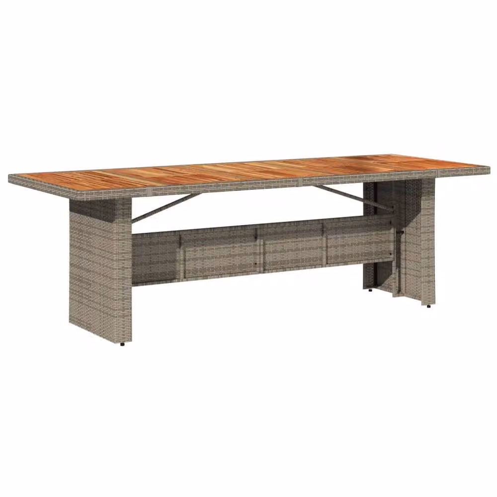 Berkfield Home Modern Garden Table with Grey Poly Rattan and Acacia Wood Top, W/D/H: 240 x 90 x 75 cm – 2