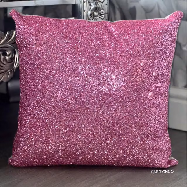 FABRICNCO Pink Velvet Square Glitter Cushion