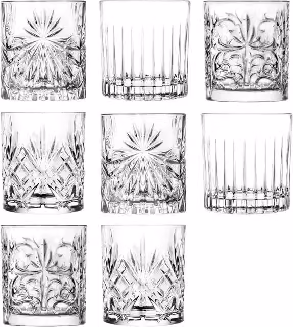 RCR Crystal 8 Piece Mixology Whisky Tumbler Glass Set, 340ml, Transparent