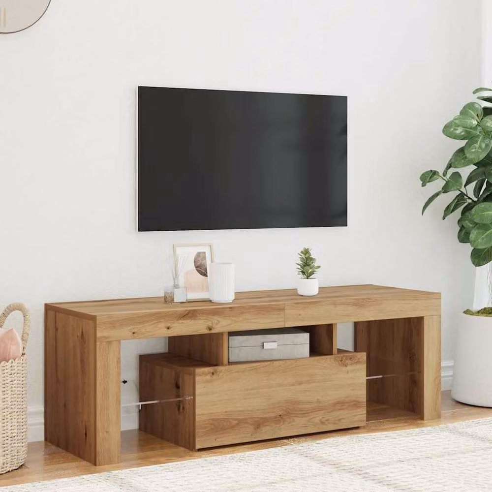 Berkfield Home TV Cabinet in Artisan Oak Brown with LED Lights, W/D/H: 120 x 36.5 x 40 cm – 2