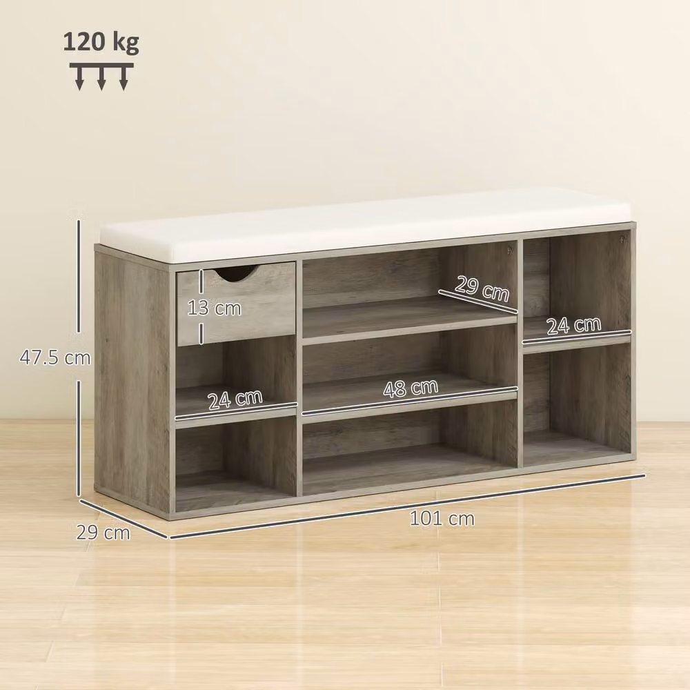STILVORA Grey Fabric Shoe Storage Bench with Cushion – 2