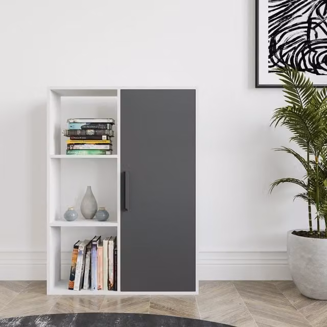Decorotika Patrick Modern MDF Bookcase in Grey and White, Height: 125 cm