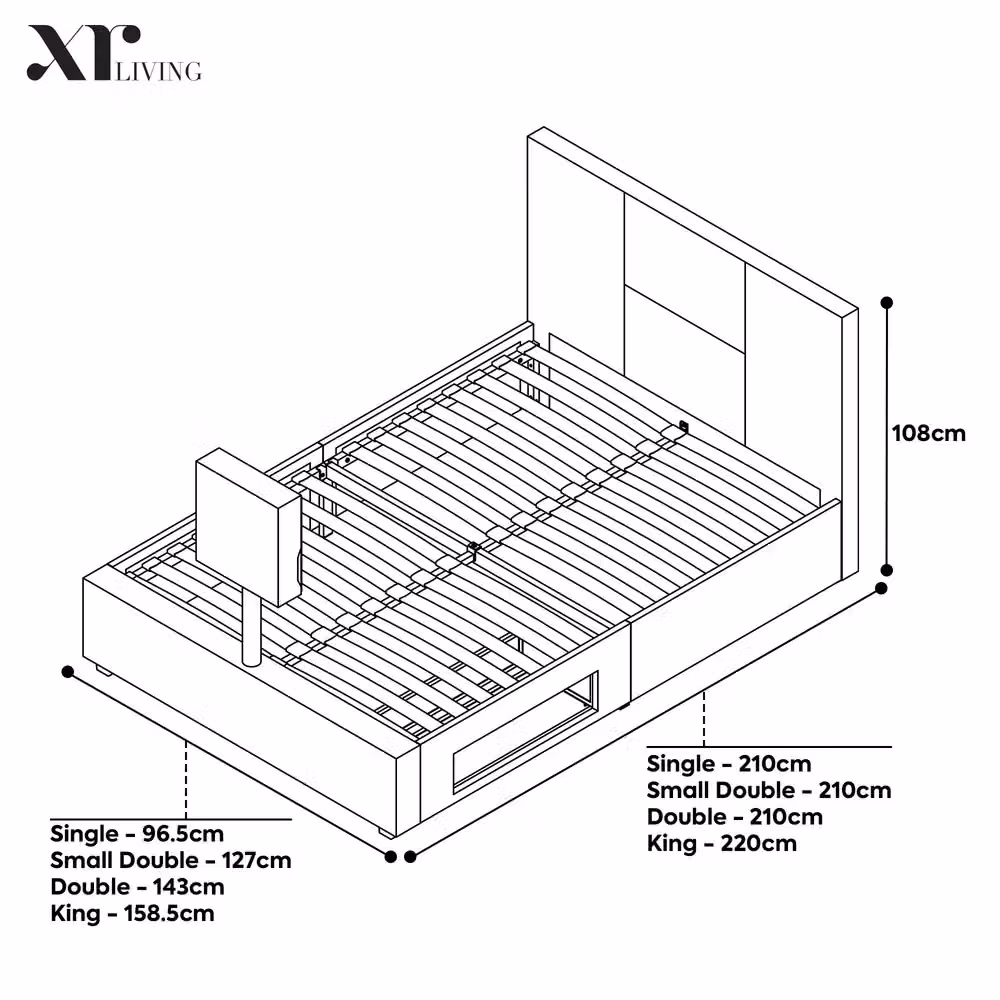 X Rocker AVA Upholstered Leather TV Bed with Underbed LED Lighting and Storage in Grey, Single 90 x 190 cm – 5