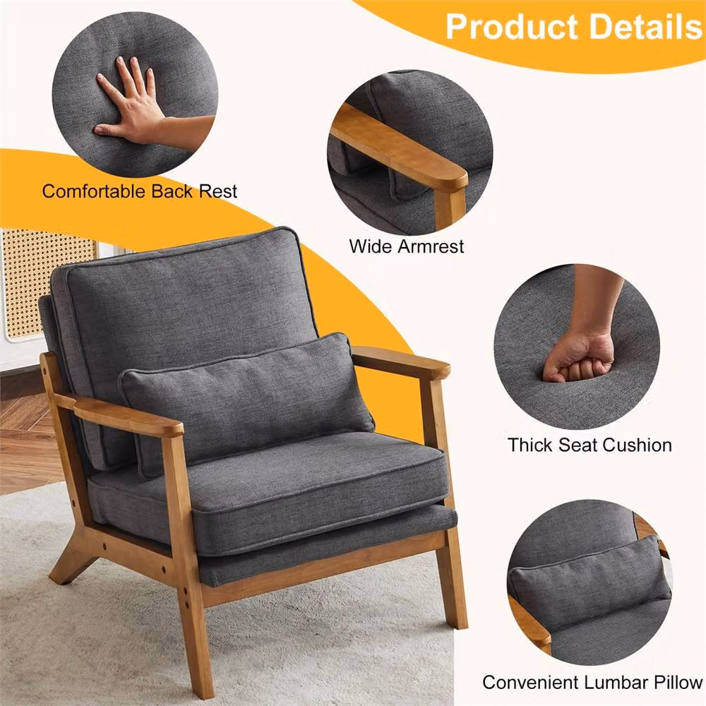 NESTLUNE Grey Mid Century Modern Fabric Armchair with Wooden Legs – 3