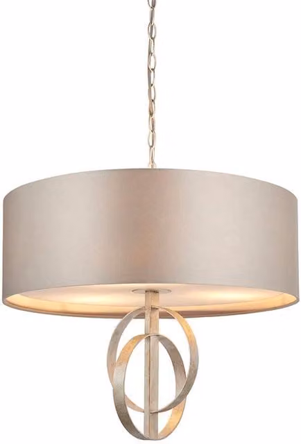 Loops Antique Silver Ceiling Pendant Light with Mink Satin Shade, 3-Bulb Hanging Fitting in Silver and Beige – 1