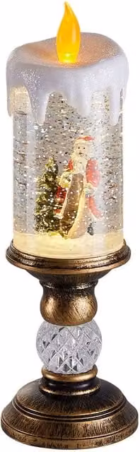 Living and Home Christmas LED Snowfall Crystal Candle Lamp Tall Santa Decoration, Multicolour, Battery Operated