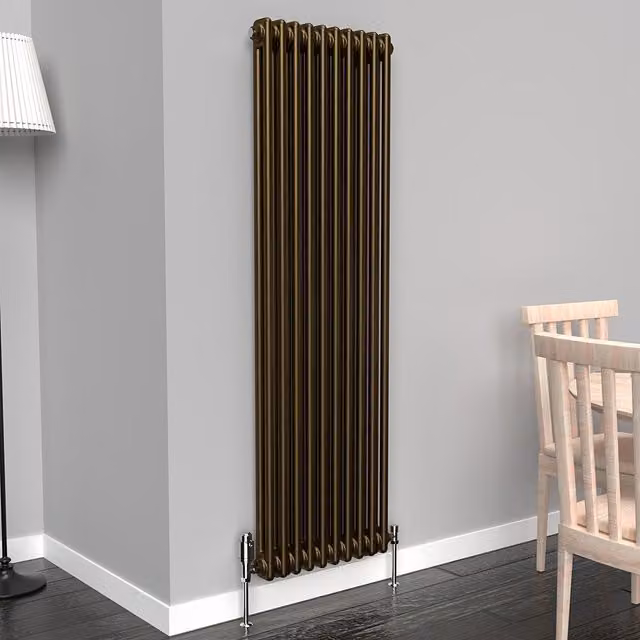 Lux Heat Vertical Coloured Column Radiator in Antique Brass, H 150 cm x W 47 cm