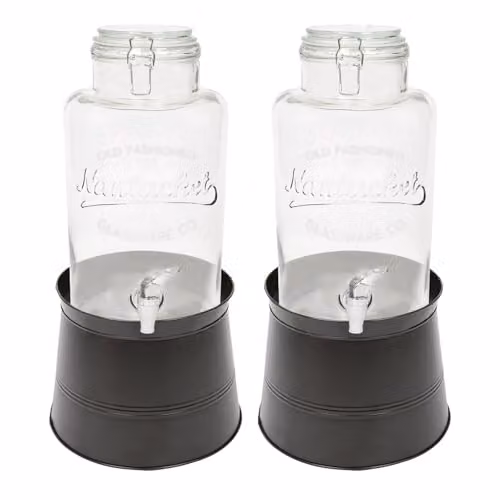 Rink Drink Glass Drinks Dispensers with Taps and Bucket Stands, 5.84 l, Black, Pack of 2 – 1