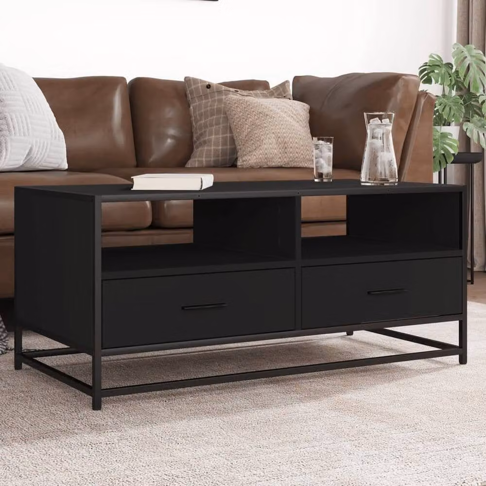 Berkfield Home Black Industrial Coffee Table in Engineered Wood and Metal, W/D/H: 100 x 50 x 45 cm – 2
