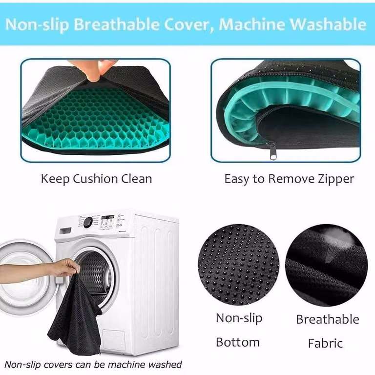 NESTLUNE Green Breathable Ergonomic Gel Seat Cushion Foam, W: 41 cm, D: 36 cm, H: 3.5 cm