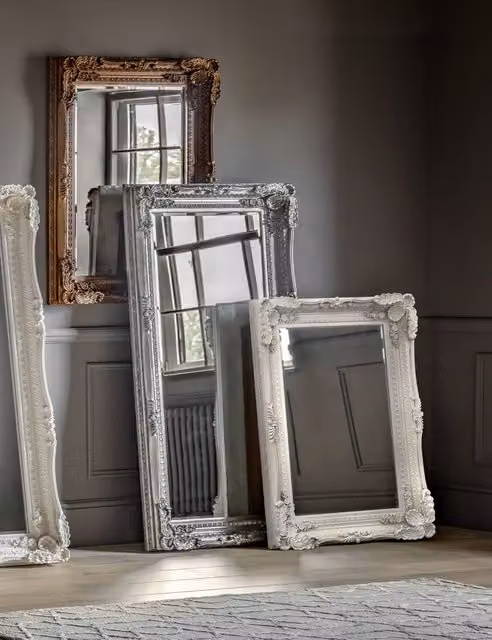 Gallery Direct Carved Louis Extra Large Rectangular Wall Mirror in Beige and White