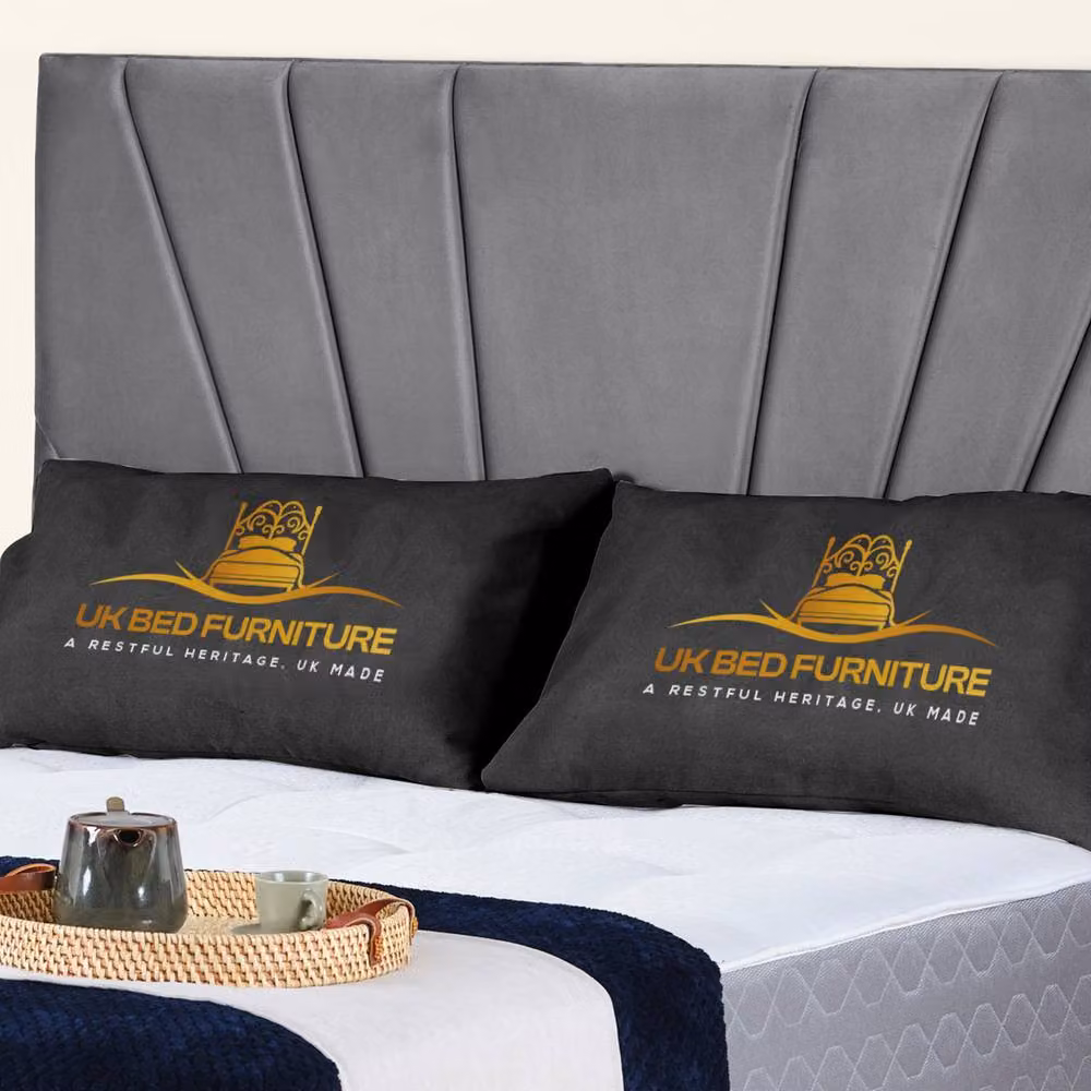 UK Bed Furniture Sunrise Upholstered Velvet Slatted Base Bed in Grey, W/D/H: 140 x 200 cm – 2