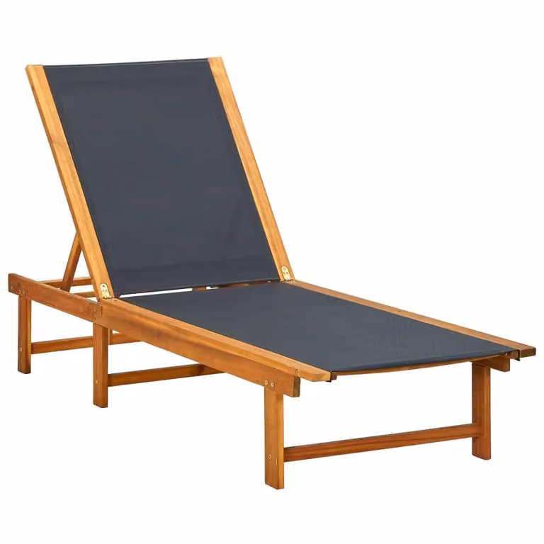 Berkfield Home Sun Lounger with Table in Brown Solid Acacia Wood and Textilene