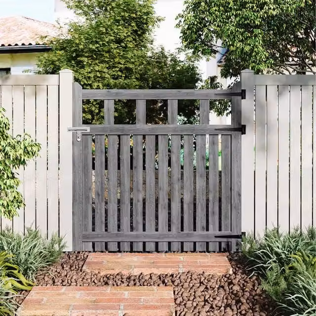 Komore Grey Wooden Garden Fence Gate with Square Gap Design, Width: 120 cm