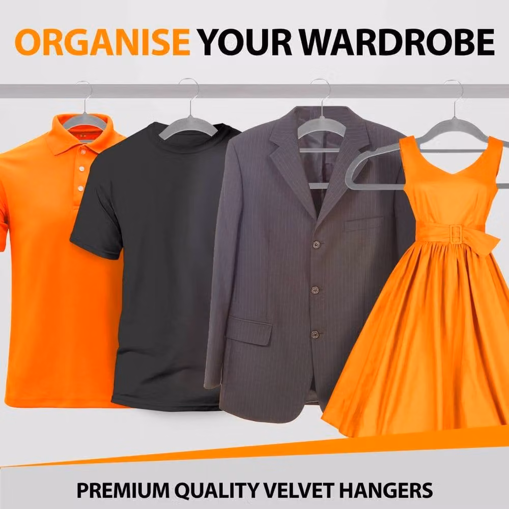 Kelvenix Non-Slip Velvet Flocked Clothes Hangers, Grey, W: 45.0 cm, D: 23.0 cm, H: 45.0 cm – 3