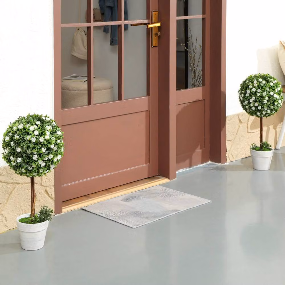 Wyld Haus Rahafi Set of 2 White Artificial Rose Topiary Ball Trees in Pots, H 60 cm x W 27 cm x D 27 cm – 3
