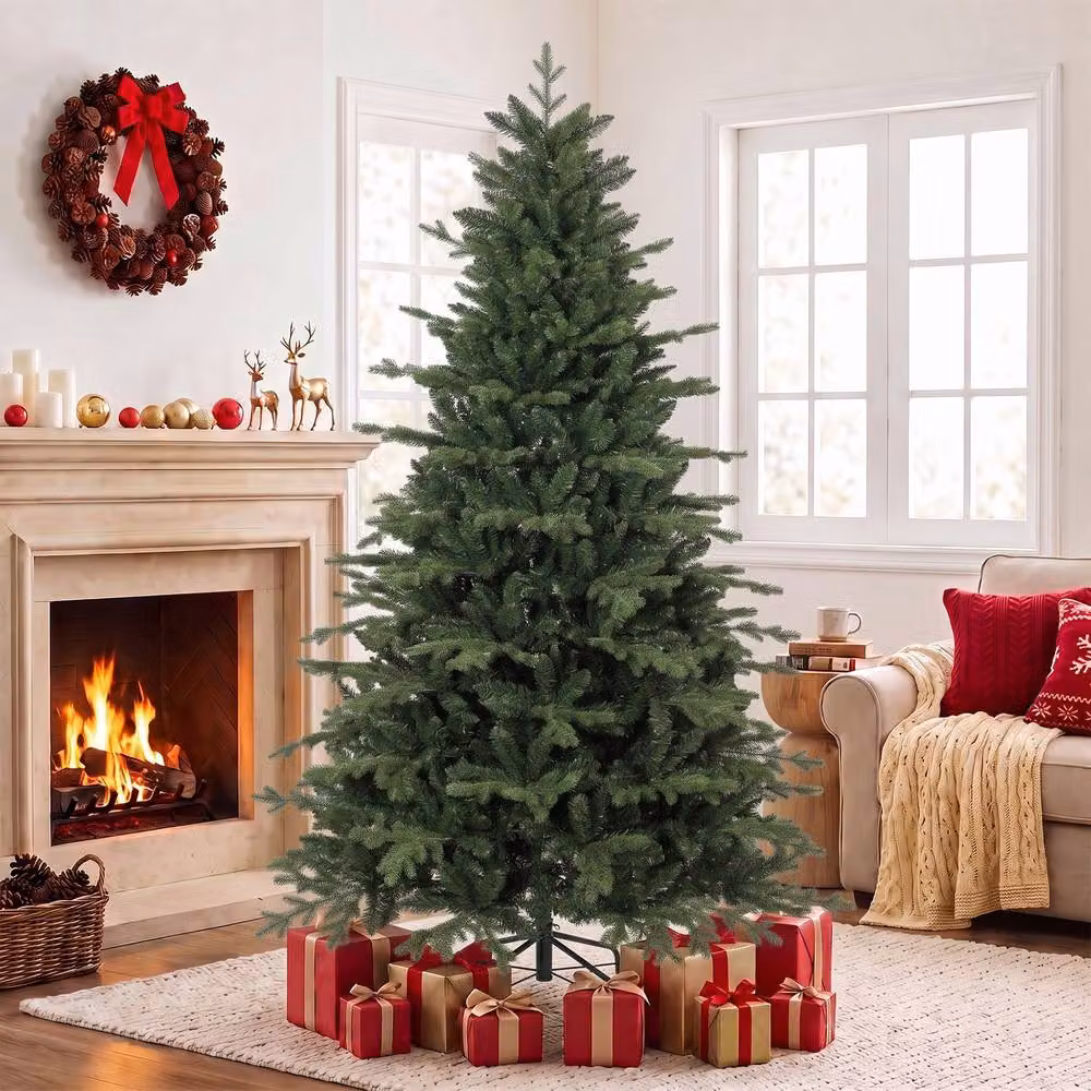 HOMCOM 210 cm Artificial Christmas Tree with Metal Base in Green – 2