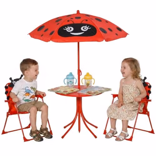 Outsunny Kids Outdoor Table and Chairs Set with Adjustable Umbrella, Red – 1