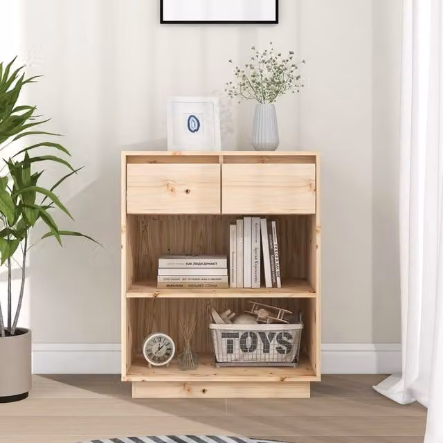 Berkfield Home Console Cabinet in Brown Solid Pine Wood, W/D/H: 60 x 34 x 75 cm