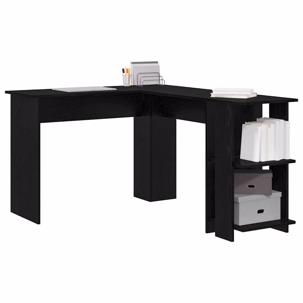 Berkfield Home Black Oak Corner Desk with Storage Shelf in Black – 3